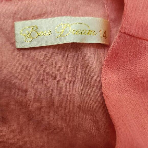 Bow Dream girls youth 14 chiffon diamond rhinestone dress coral peachy pink form - Picture 3 of 7